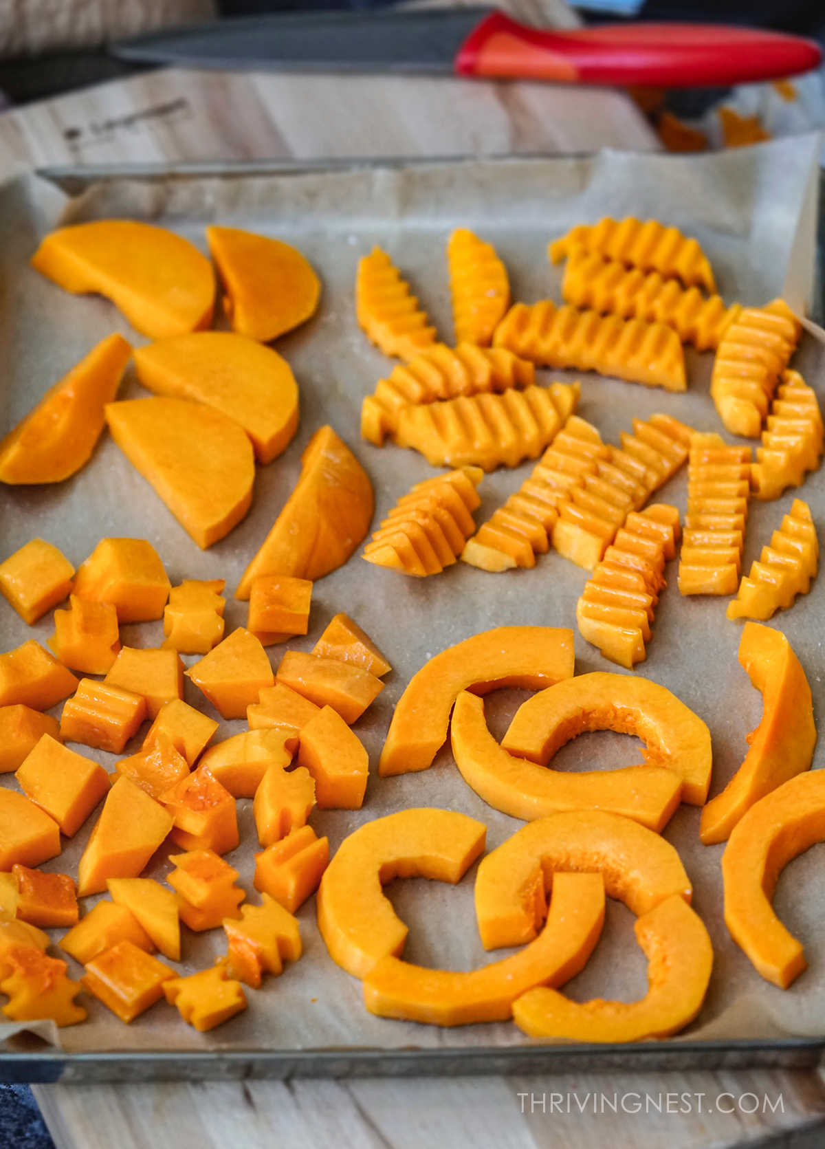 Cut and roasted butternut squash pieces for babies.