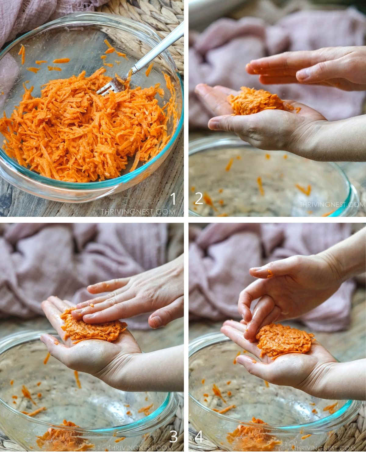 How to make and shape sweet potato fritters / latkes for baby, toddler - process shots.