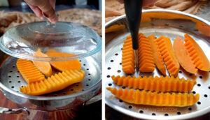 steaming sweet potatoes for baby.