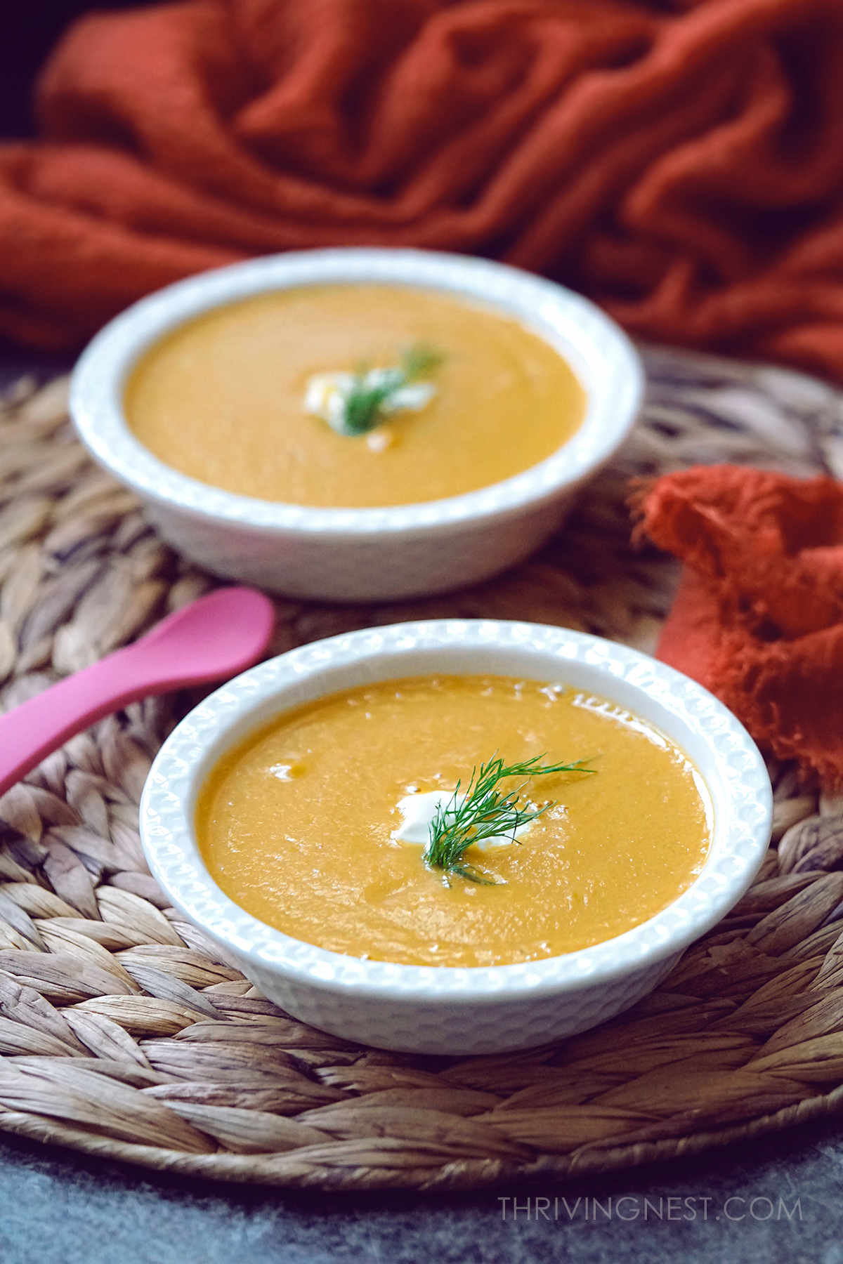 Butternut squash and carrot soup for baby toddlers and kids.