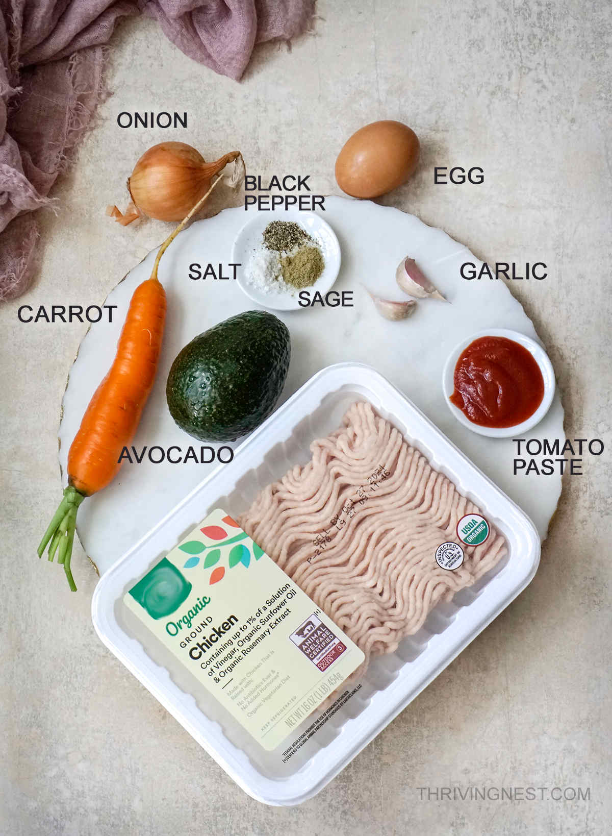 Ingredients for soft chicken meatballs for baby and toddlers.