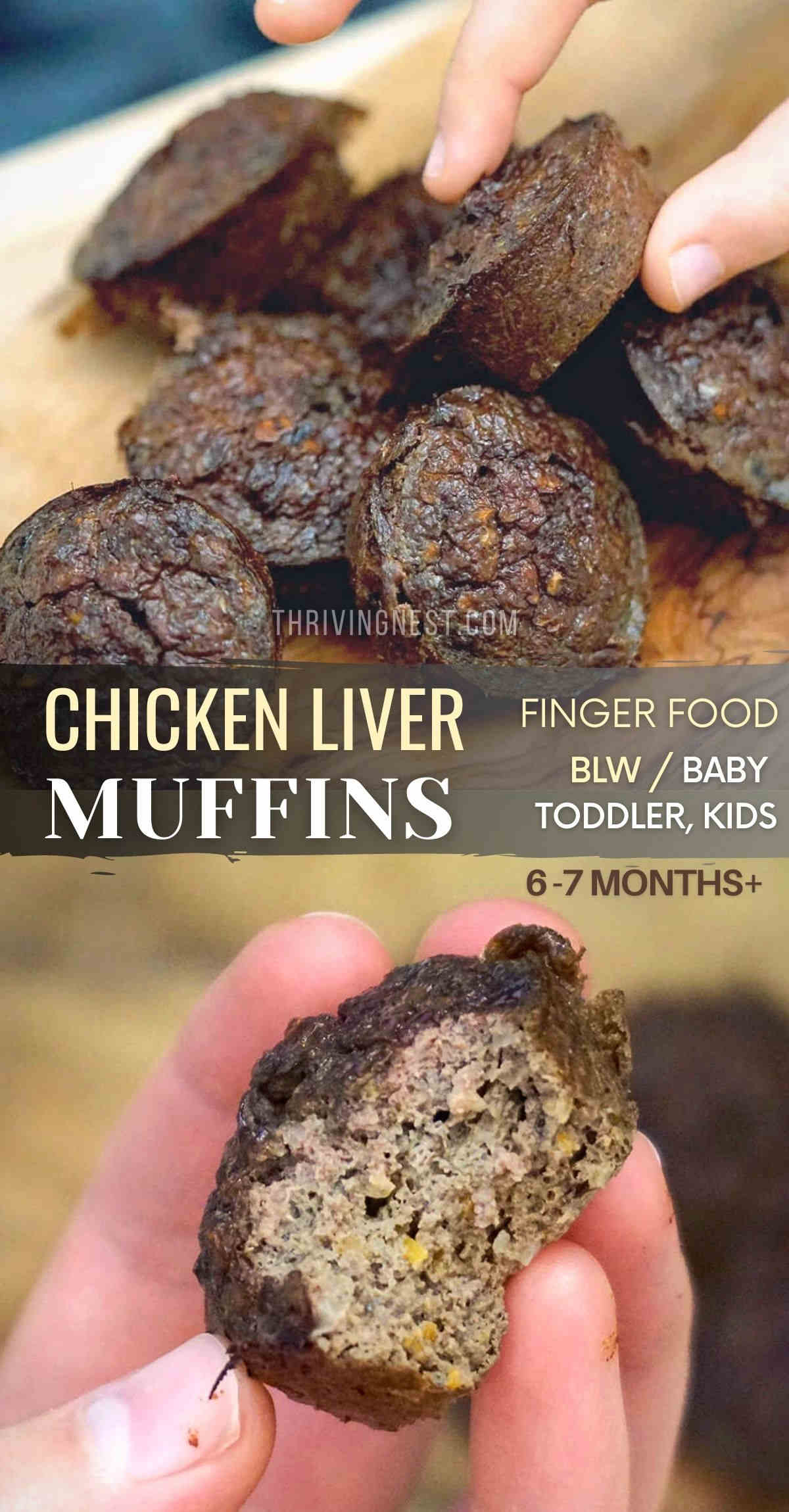 This chicken liver muffin recipe is a great way to incorporate chicken liver / organ meat into baby food (GAPS friendly). The mini muffins are soft and tender providing natural supplementation of Iron, Vitamins A and B’s (including B12). Serve these liver muffins for babies starting 6 months and up / toddlers - perfect as finger food when doing baby led weaning or served as a side with a meal. Or simply make liver puree and mix in other baby food. #chickenlivers #babyfood #gaps #blw #fingerfood