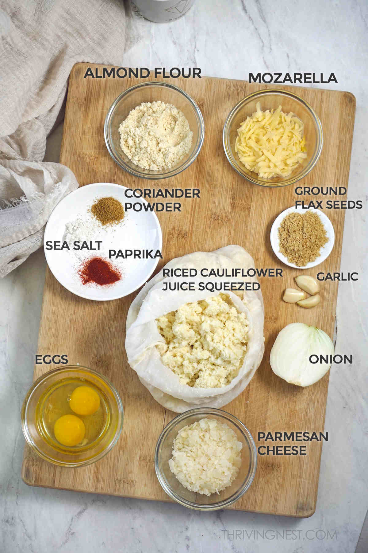 Ingredients for cauliflower thins crust flatbread.