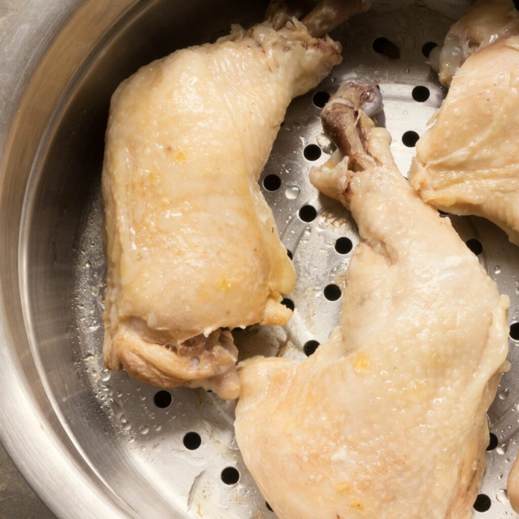 Steaming chicken for baby.