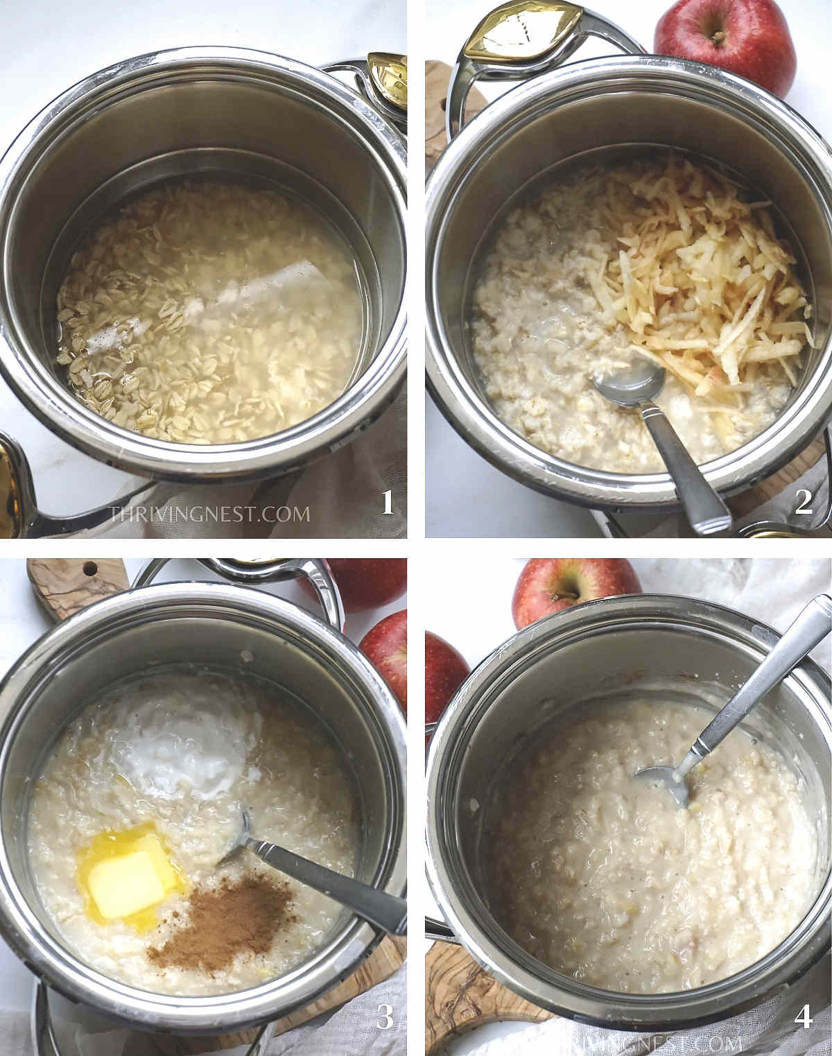 Process shots showing how to make oatmeal for babies.