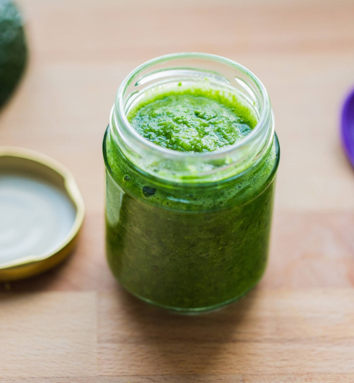 Broccoli puree for baby in a jar.