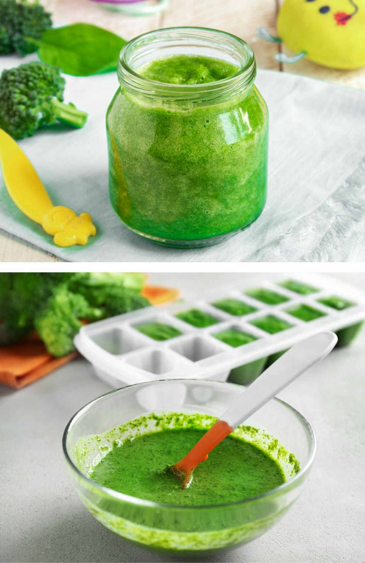 Store baby broccoli puree in a jar in the fridge or freeze as portioned cubes.