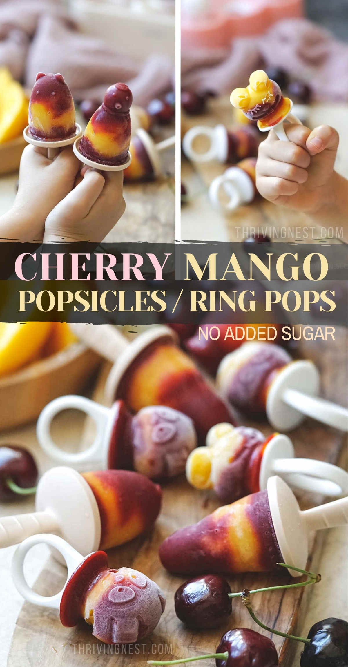 These easy cherry mango popsicles recipe is perfect for your little one to cool down during hot summer days! The sweet taste of fresh sweet mango and cherry is perfect for making baby popsicles without adding juice or sugar. These whole fruit mango cherry popsicles make a healthy snack option that is low in sugar and high in vitamins and antioxidants.
#cherry #mango #popsicles #baby #toddler #kids #icepops #ringpops
