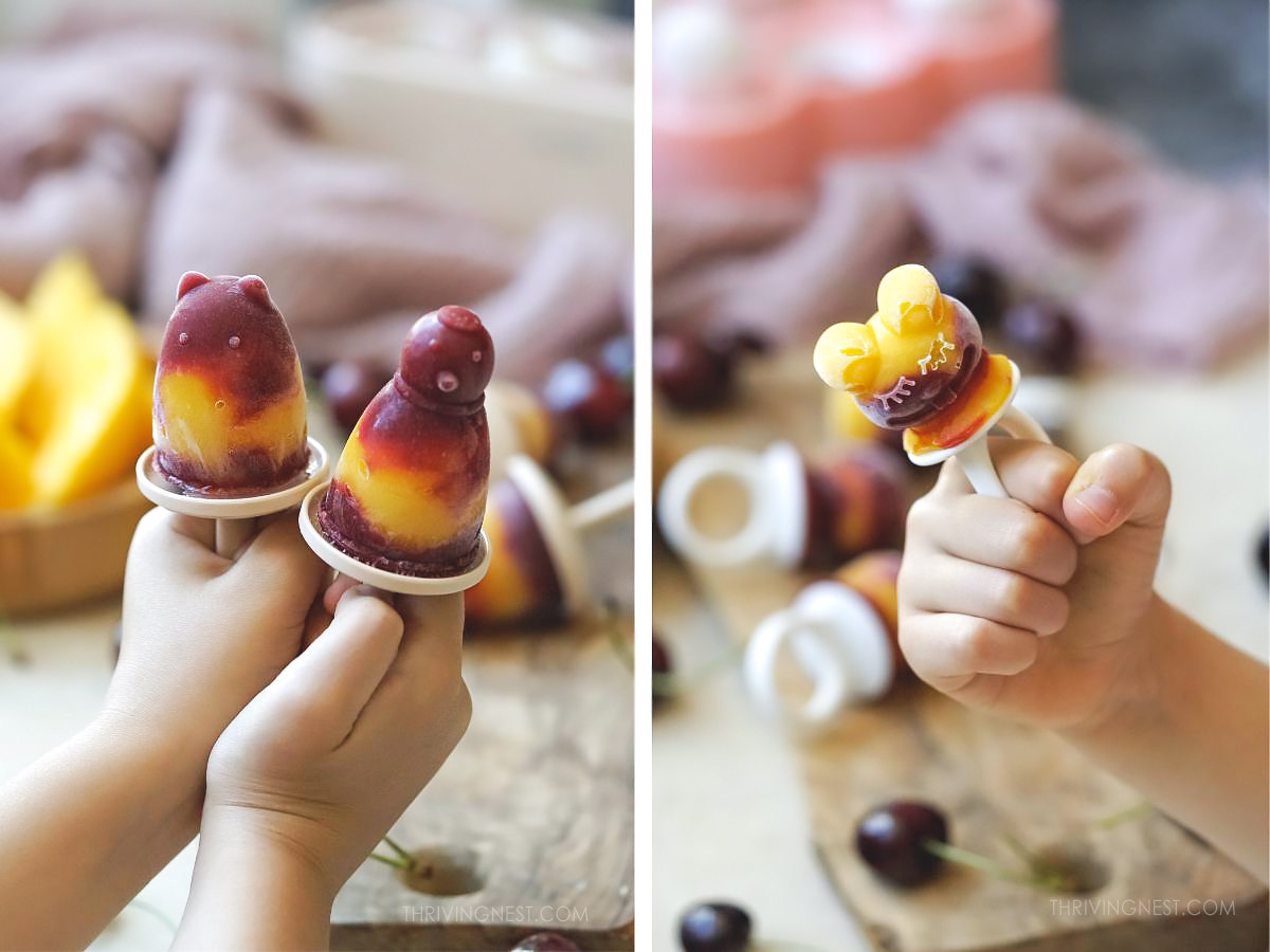 Cherry mango whole fruit sugar free popsicle for baby kids.