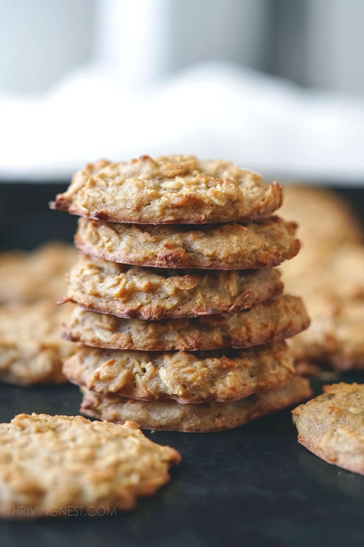 Baby oatmeal cookies stacked.