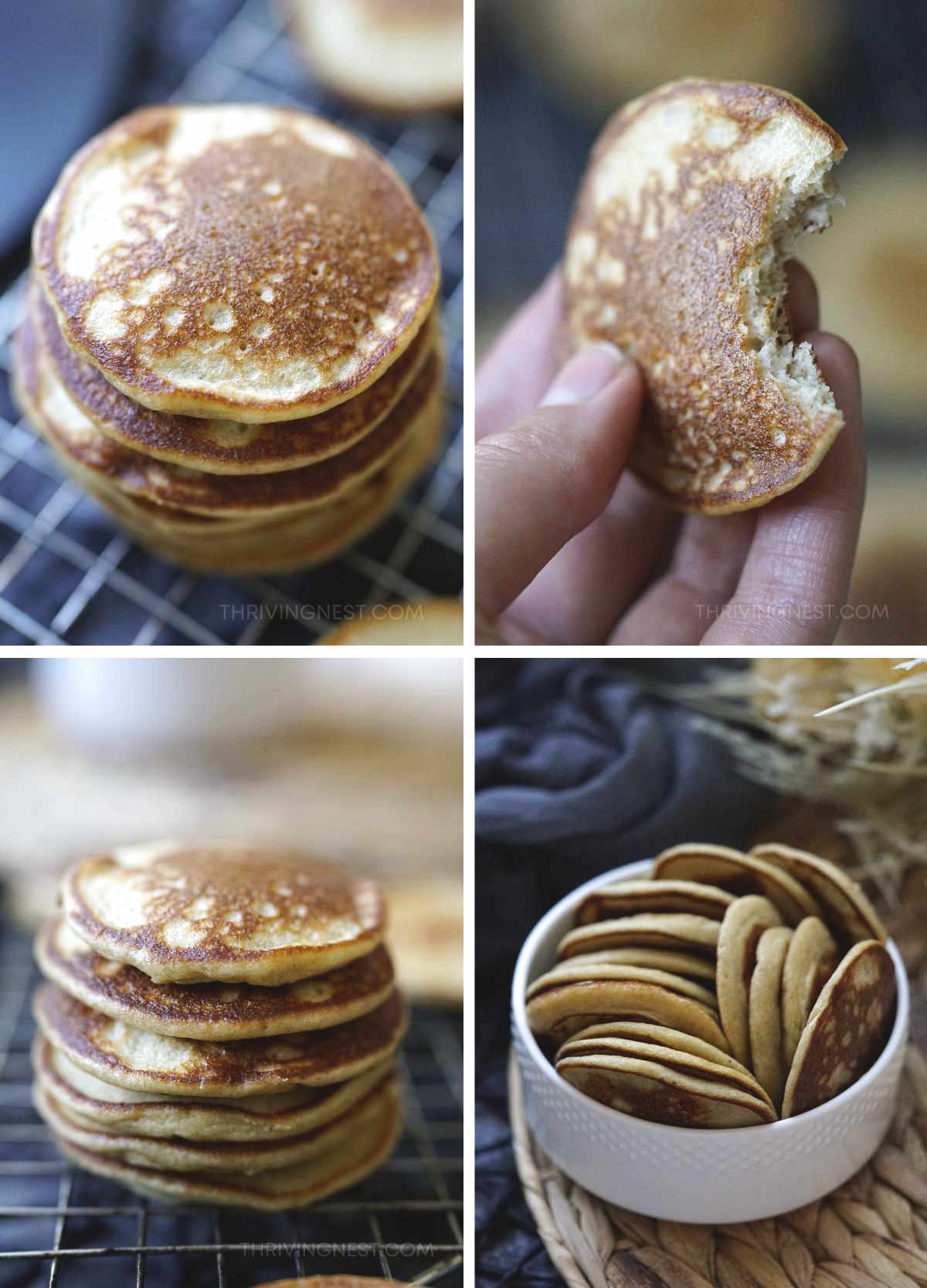Showing the Baby banana oat pancakes  up close and their fluffy texture inside.