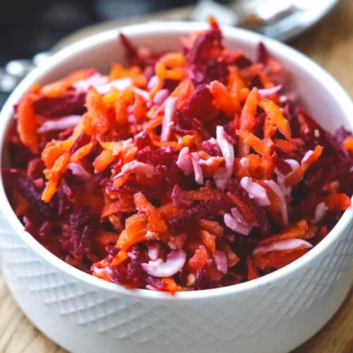 baby kid friendly carrot salad with beet and egg