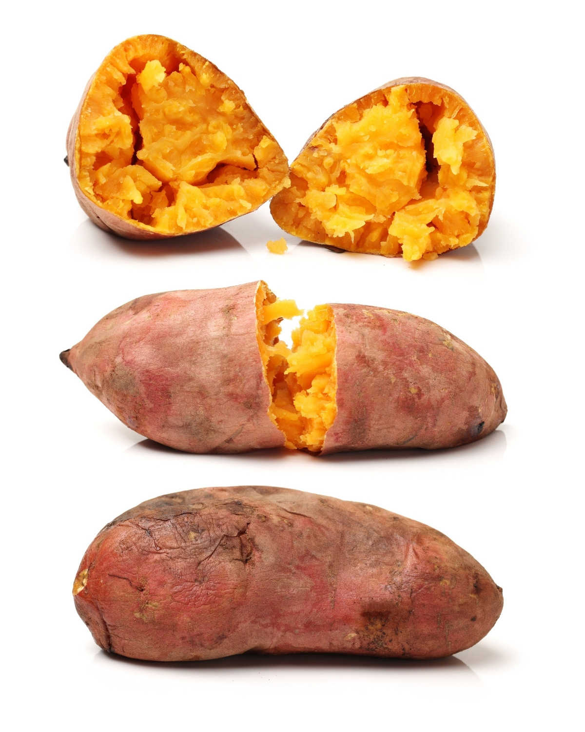 Sweet potato baked whole with the skin in the oven.