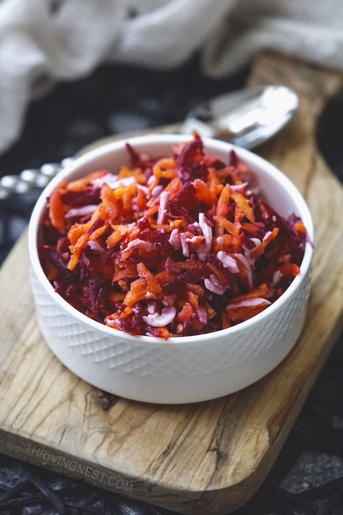 Kid and baby friendly salad with cooked carrots, beets, eggs all grated and mixed with lemon juice and salt.