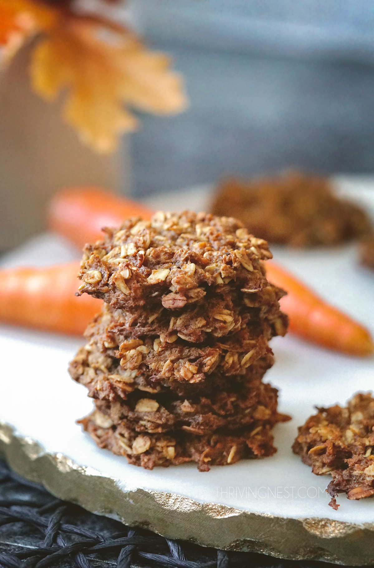 Healthy carrot cookies with oats and apple sauce for baby toddler kids lunchbox or snack.