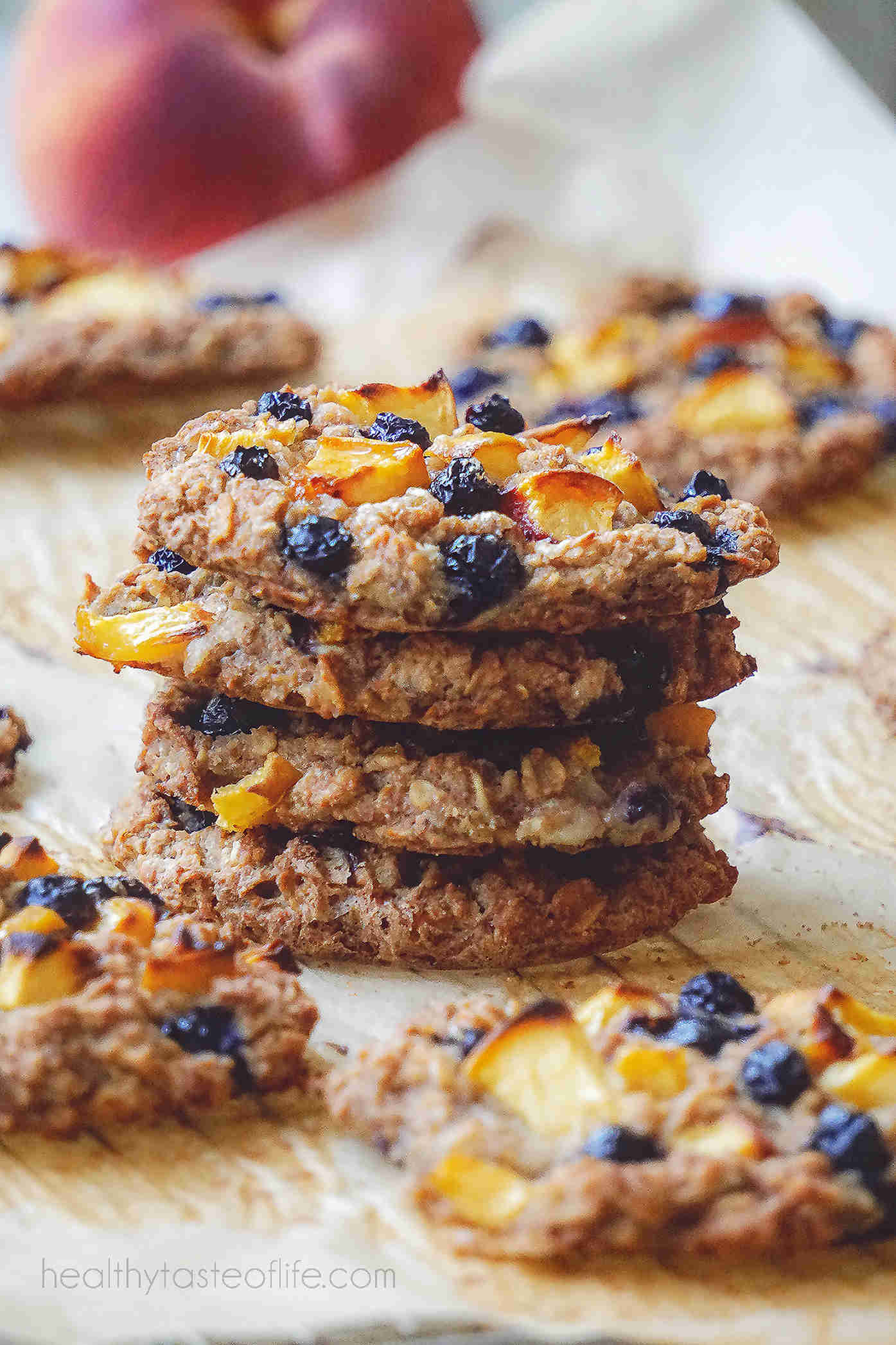 kid friendly oatmeal cookies with peach and blueberry