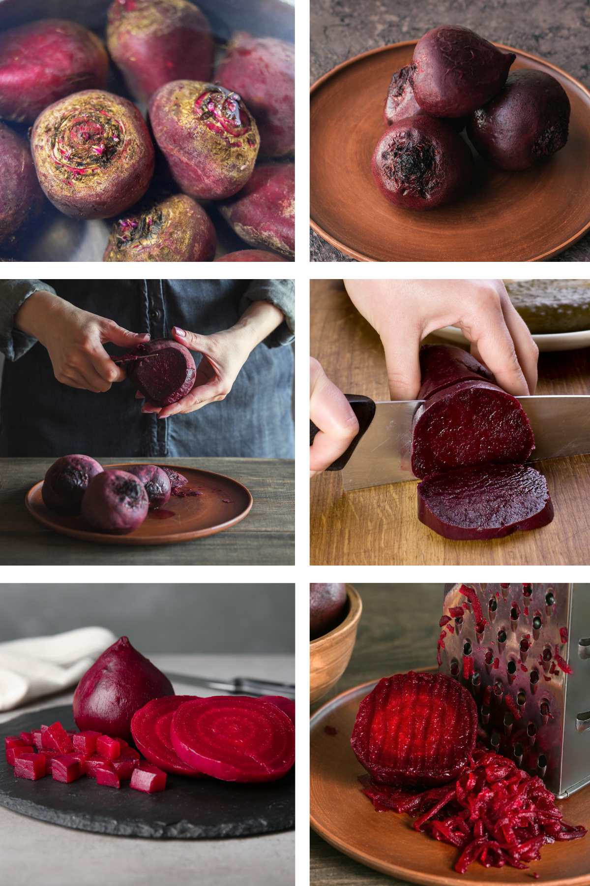 Step by step pictures of how to boil beets for baby, how to peel and cut after boiling.