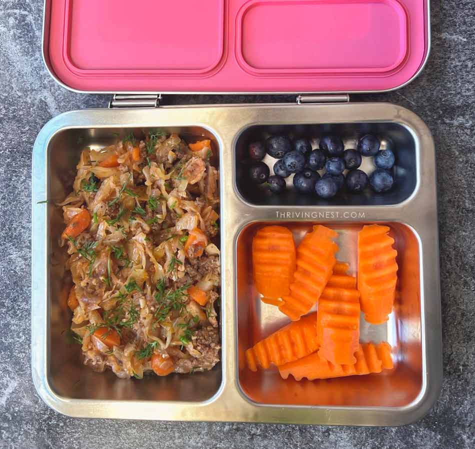 cabbage and ground beef carrots blueberry lunch box children school