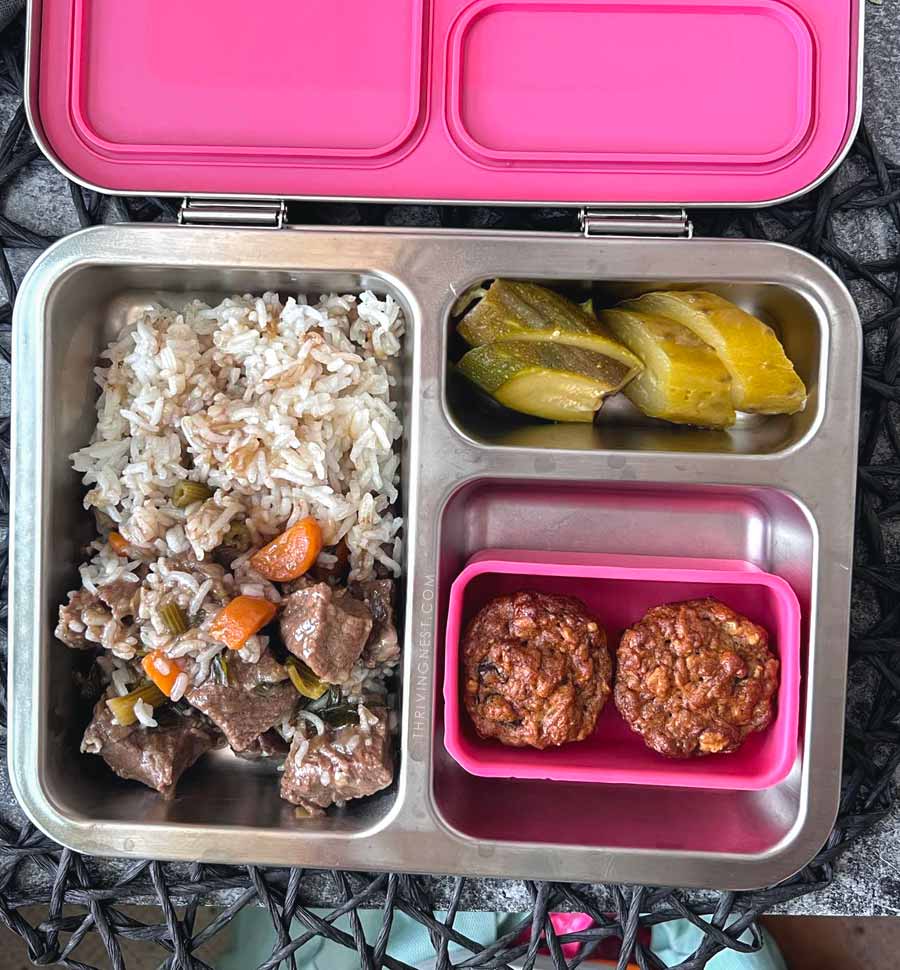 rice beef mini muffins pickles lunchbox