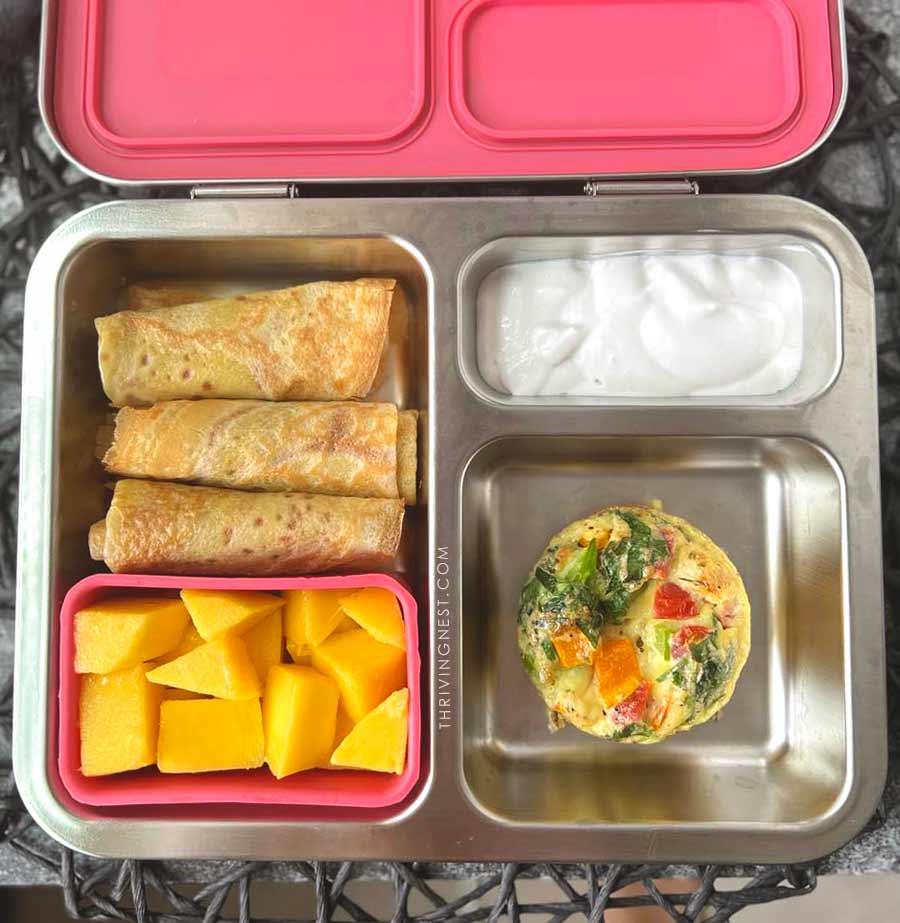 rolled crepes mango egg mufin healthy kids lunchbox idea